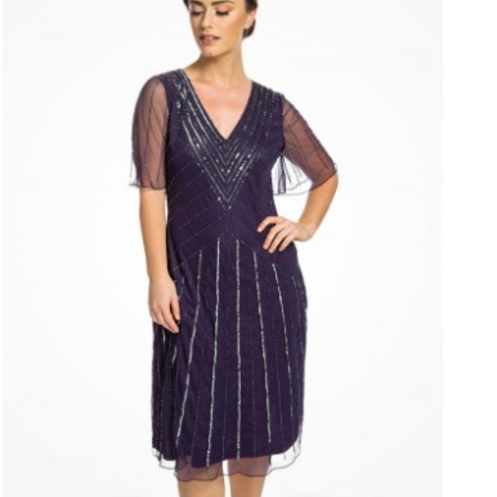 Lindy Bop Grape Embellished Evening Dress Sz 22